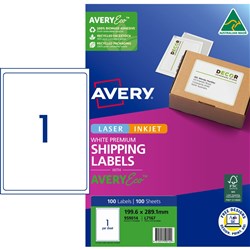 Avery Premium Shipping Labels White Laser Inkjet AveryEco L7167 199.6x289.1mm 1UP 100 Lb