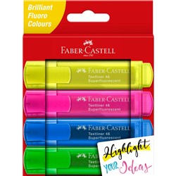 Faber-Castell Textliner 46 Highlighters Chisel 1-5mm Ice Assorted Colours Pack Of 4