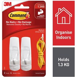 Command General Purpose Hooks 17001 Medium White Pack of 2