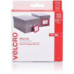 Velcro Brand Stick On Hook Only 22mm 125 Dots With Dispenser White