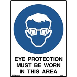 Brady Mandatory Sign Eye Protection Must Be Worn 450W x 600mmH Poly White/Blue