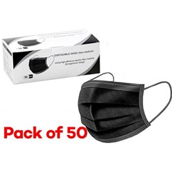 Face Masks Black Disposable 3 Ply Pack of 50